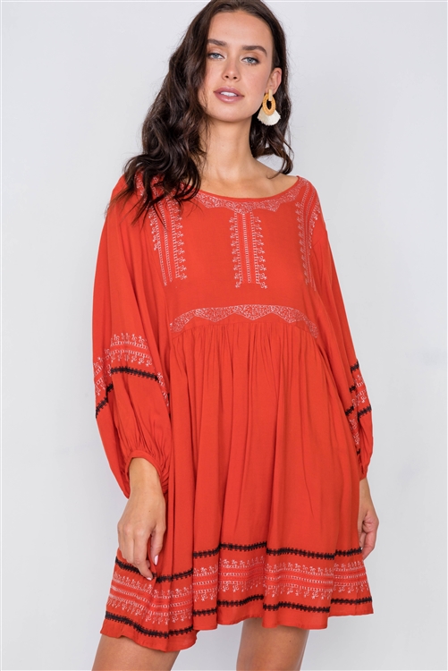 red long sleeve boho dress