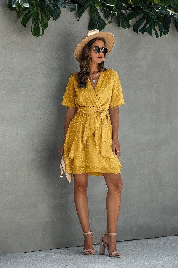 polka dot dress mustard